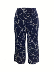  Abstract Stripe Print Wide Leg Trousers