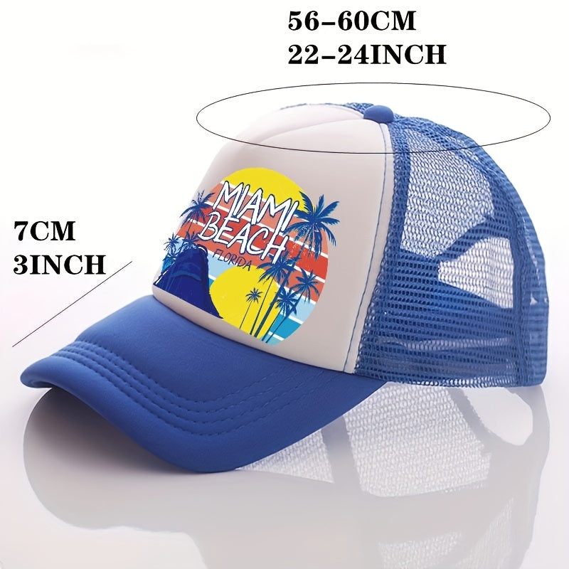 Unisex Breathable Adjustable Baseball Cap with Beach and Letter Embroidery