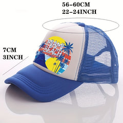 Unisex Breathable Adjustable Baseball Cap with Beach and Letter Embroidery