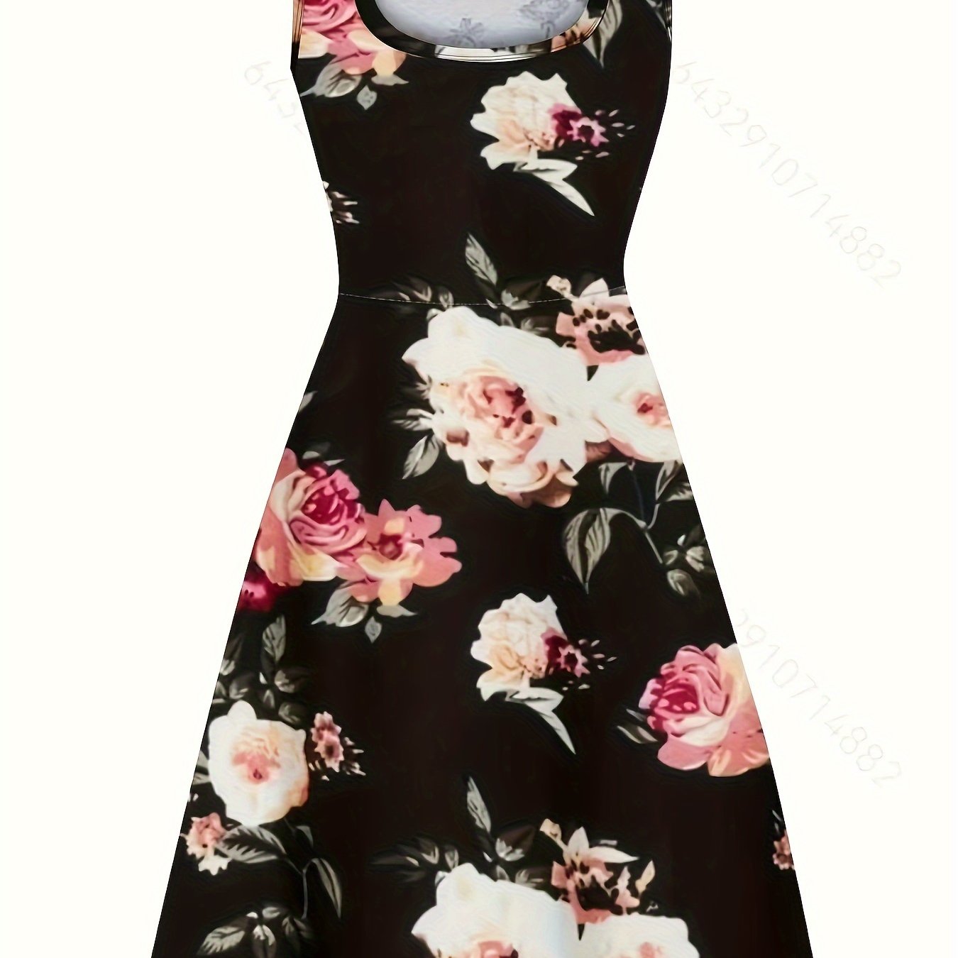  Floral Print Pleated A-line Party Dress