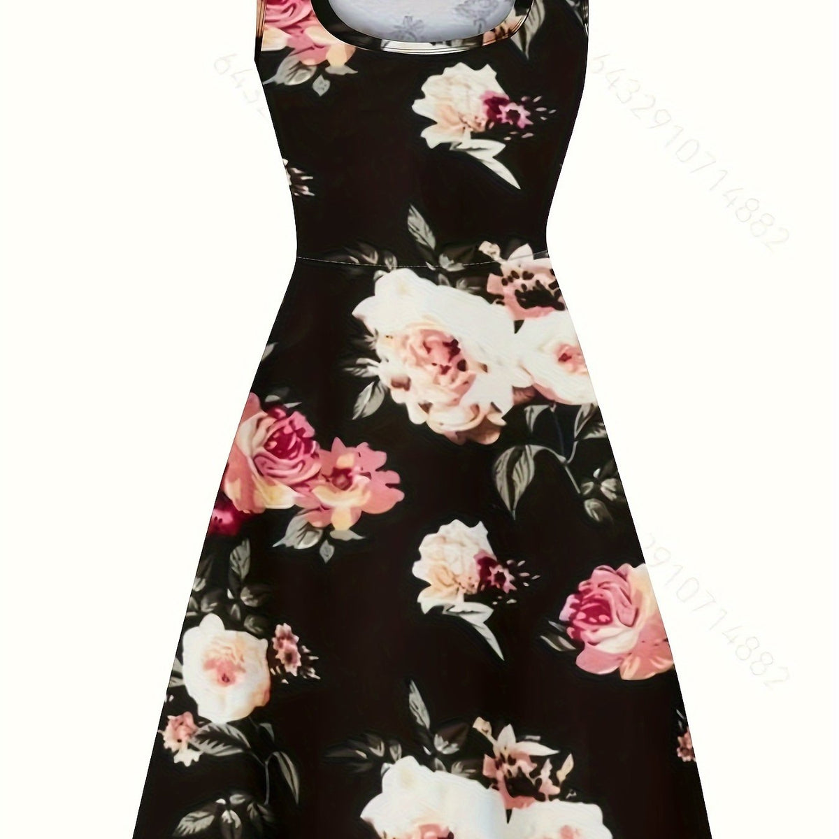  Floral Print Pleated A-line Party Dress