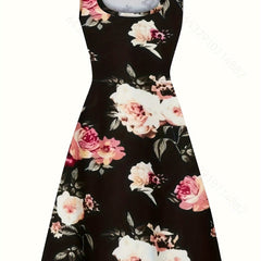  Floral Print Pleated A-line Party Dress