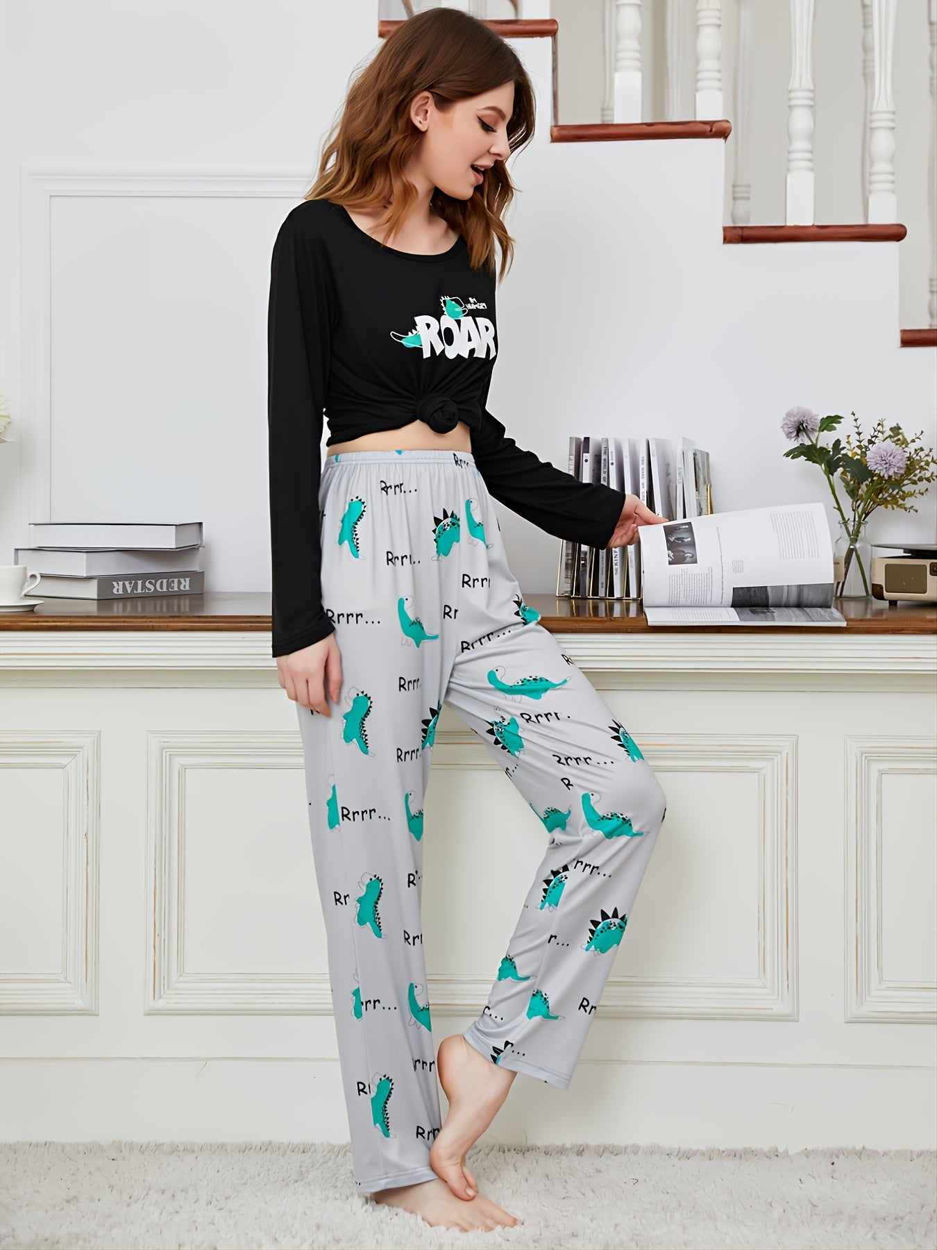 Women's Soft Pajama Set Lightweight Long Sleeve Top & Pants Loungewear