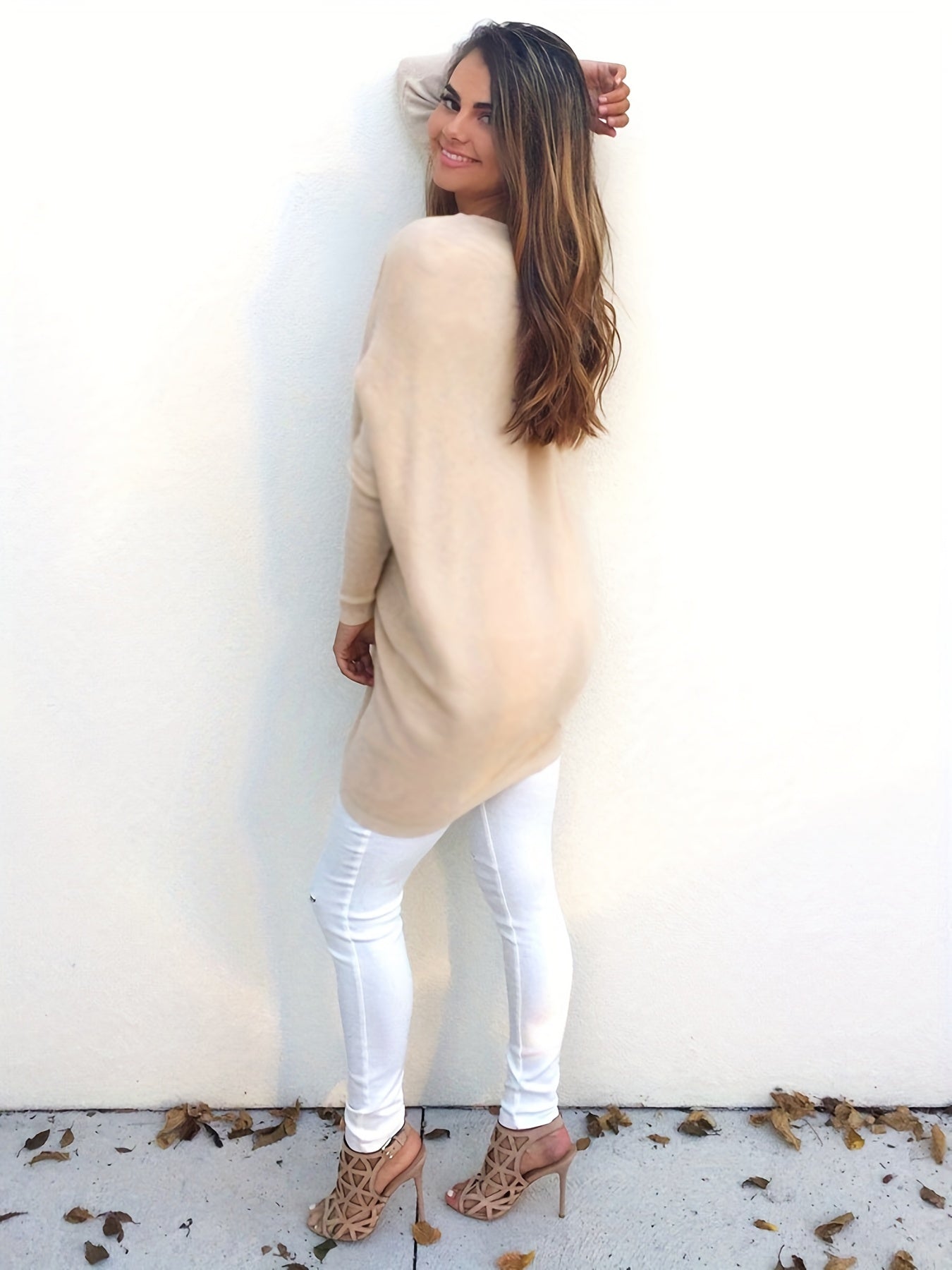  Casual Sweater Women's Plus Solid V-Neck Pullover Jumper
