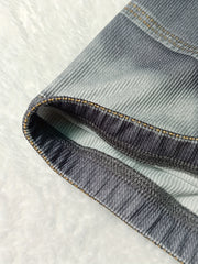  Denim Ripped Print High Rise Skinny Shorts
