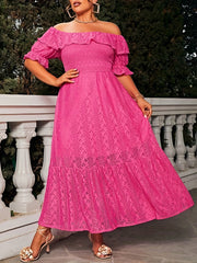  Lace Ruffle Off Shoulder Maxi Smock Dress