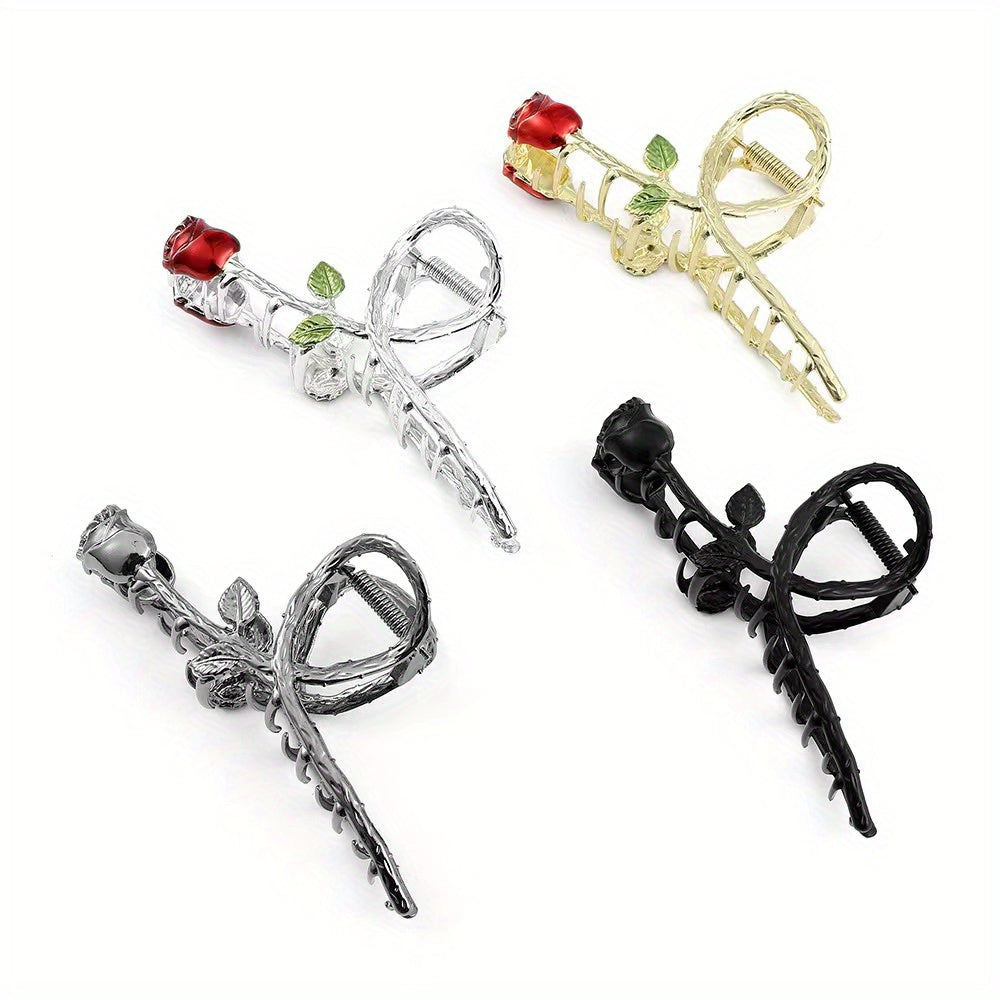 4pcs Rose Flower Hair Claw Metal Ponytail Holder Hair Clip Hair Accessories