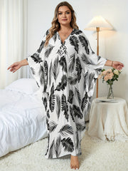  Boho Dress Women's Plus Tropical Print Batwing Sleeve V Neck