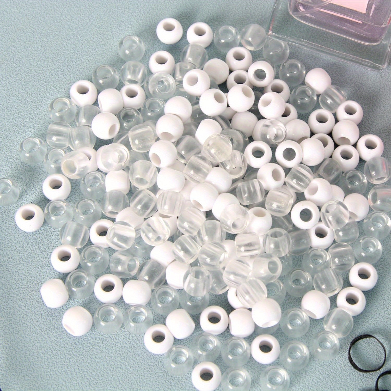 100Pcs Ponytail Beads, 5Pcs Quick Beader for Hair Braids, 500 Mini Rubber Bands
