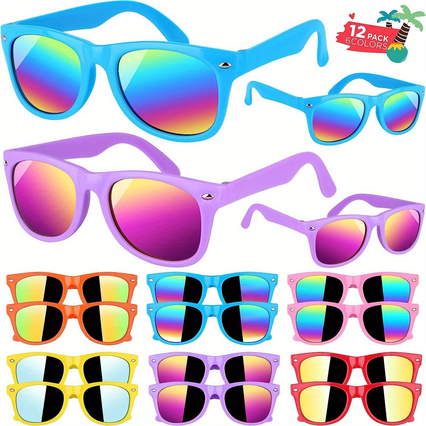 12 Kids' Neon Sunglasses UV400 Protection Pool Party Favors
