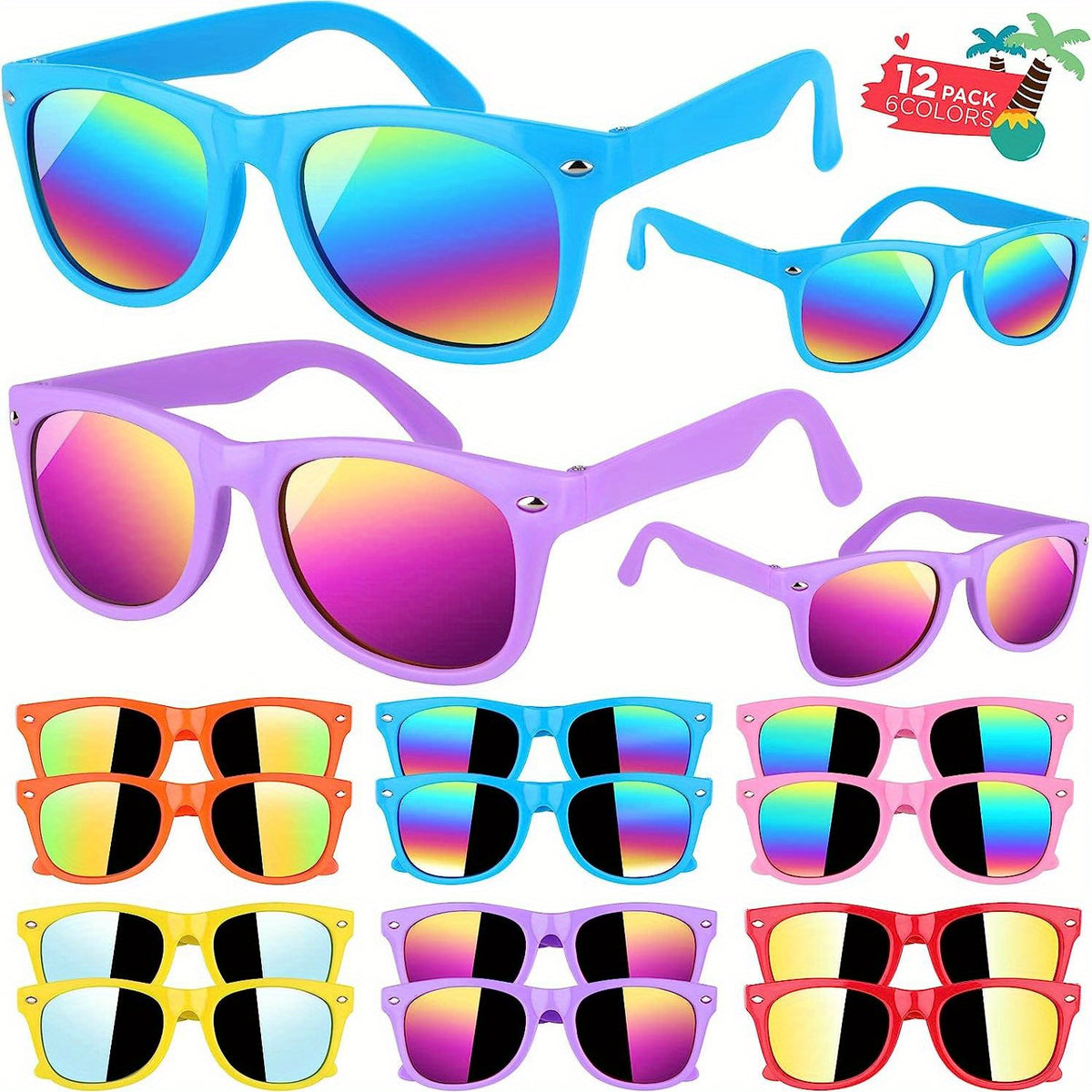 12 Kids' Neon Sunglasses UV400 Protection Pool Party Favors