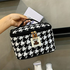 Large Capacity Plaid Toiletry Bag Cosmetic Bag Handbag Travel Storage Bag