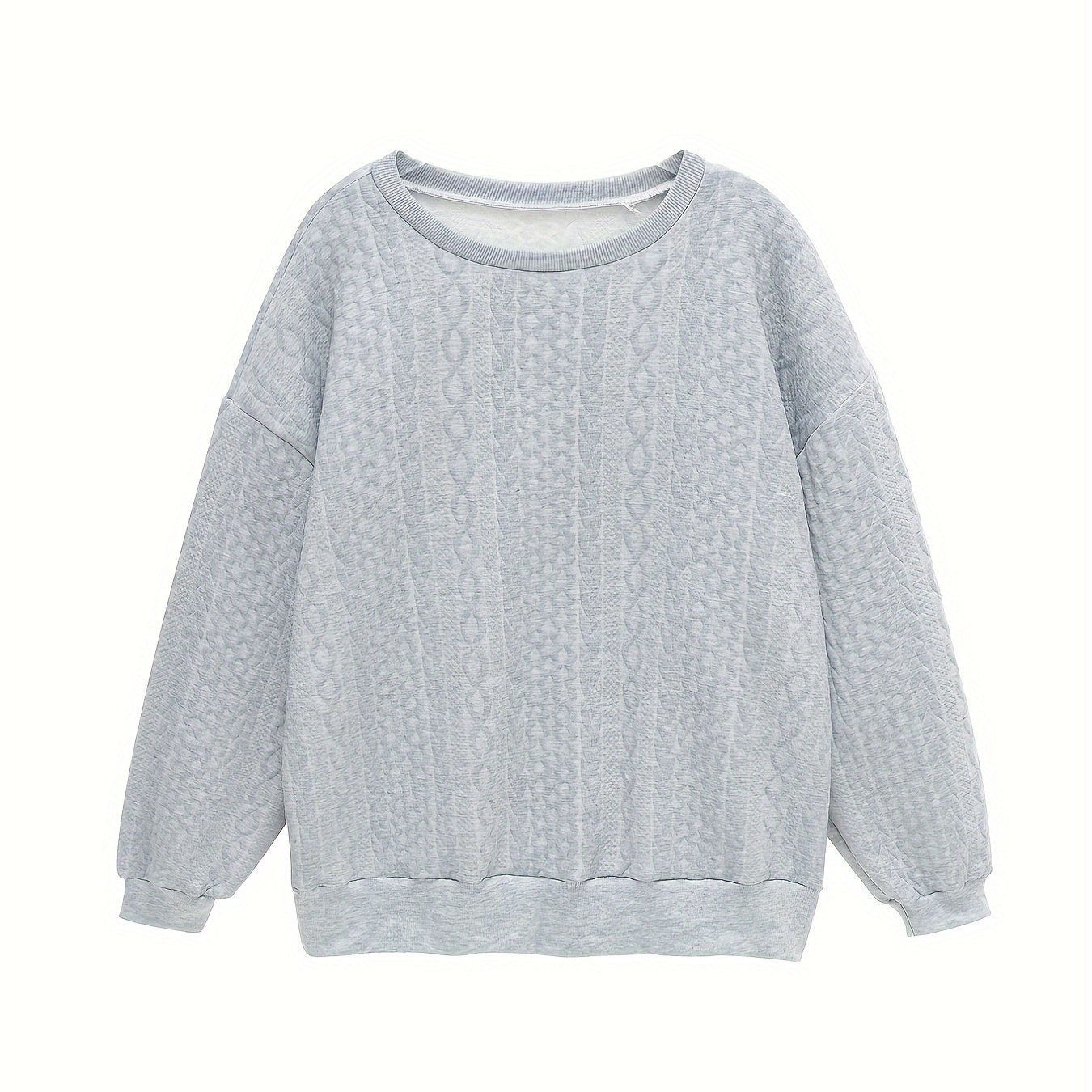  Sports Top Women's Plus Solid Cable Long Sleeve Round Neck