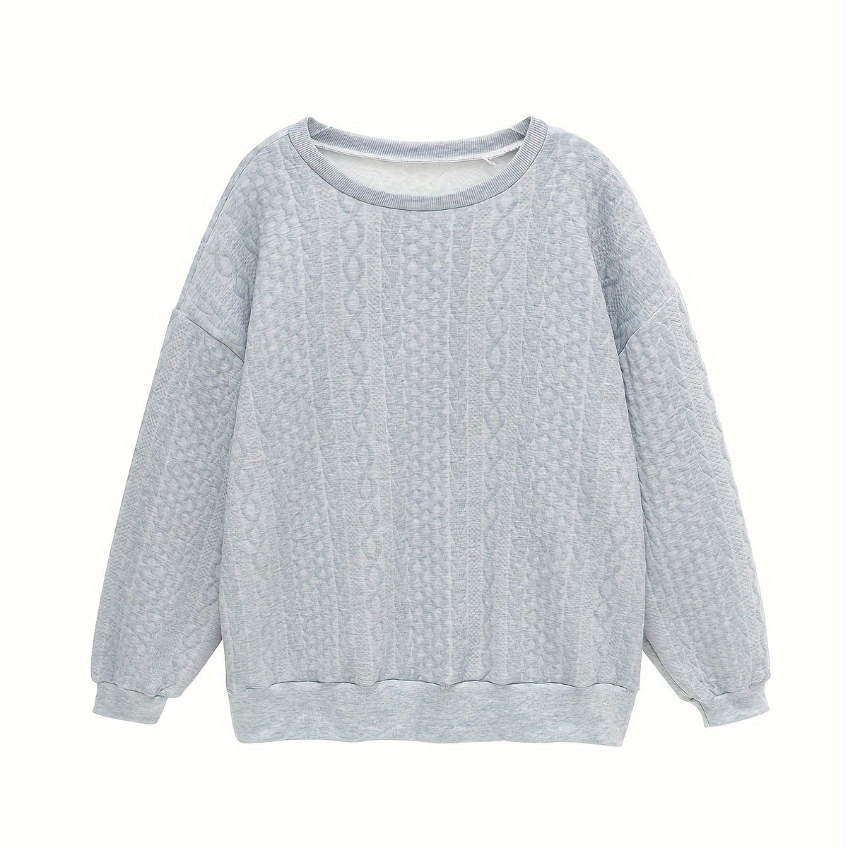  Sports Top Women's Plus Solid Cable Long Sleeve Round Neck