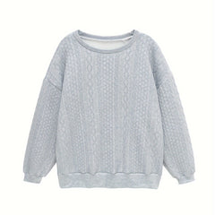  Sports Top Women's Plus Solid Cable Long Sleeve Round Neck
