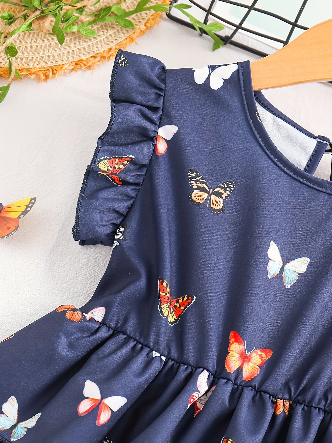 Girls' Butterfly Sleeve Casual Midi Dress for Summer