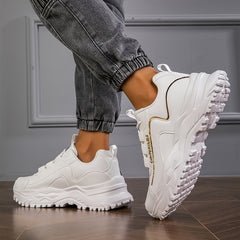 Faux Leather Chunky Sneakers Casual Wear Resistance Running Shoes