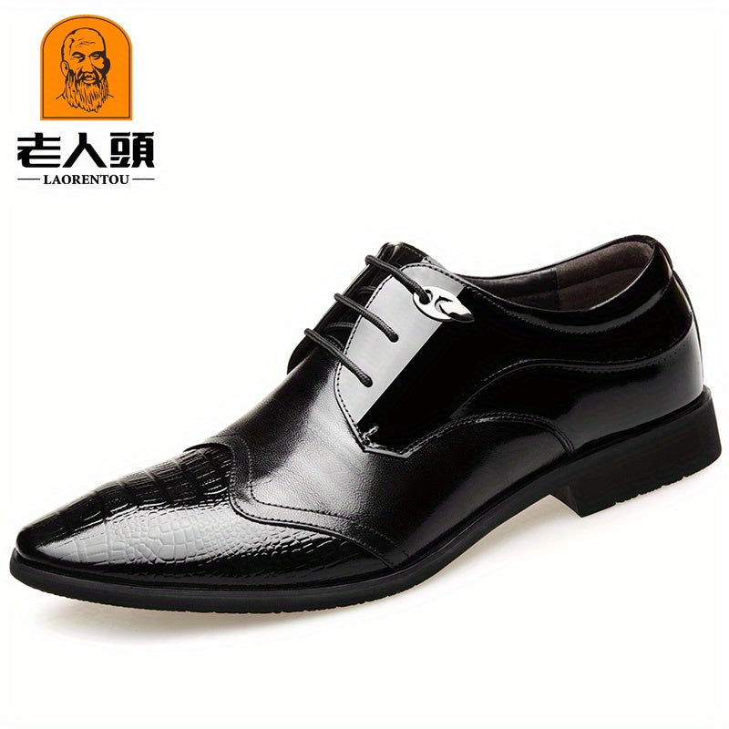LAORENTOU Men's Croc Embossed Derby Shoes British Style Pointed Toe Oxfords