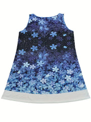  Colorblock Floral Print Round Neck Tank Dress