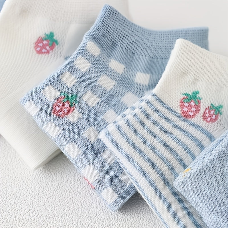 10 Pairs Strawberry Print & Low Cut Ankle Socks Women's Stockings
