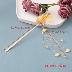 Vintage Ginkgo Tassel Hairpin with Faux Pearl