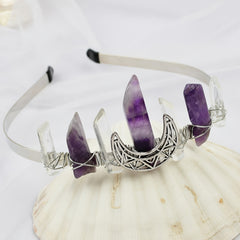Amethyst Moon Crystal Quartz Crown Rhinestone Tiara Mermaid Headband