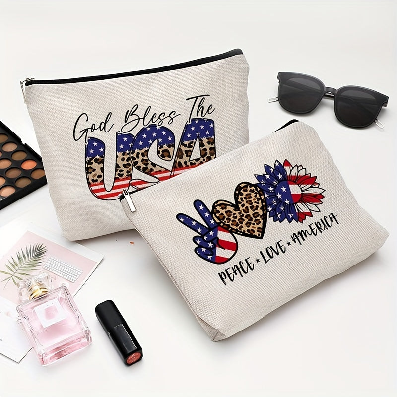 Flag Pattern Toiletry Bag Independence Cosmetic Travel Storage Portable