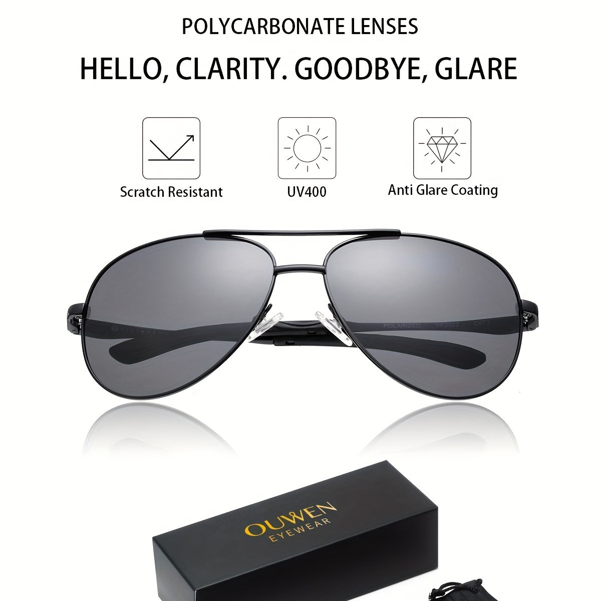 OUWEN Classic Aviator Sports Sunglasses For Men Metal Frame UV Protection