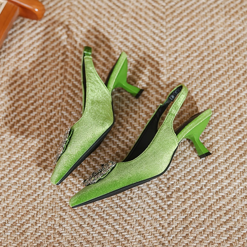 Women's Rhinestone Decor Pumps Pointed Toe Kitten Heels