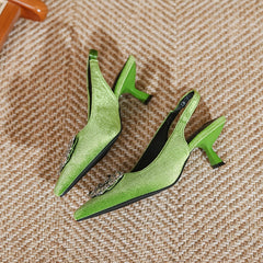 Women's Rhinestone Decor Pumps Pointed Toe Kitten Heels