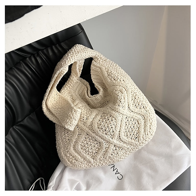 Casual Large Capacity Knitted Bag Solid Crochet Shoulder Bag