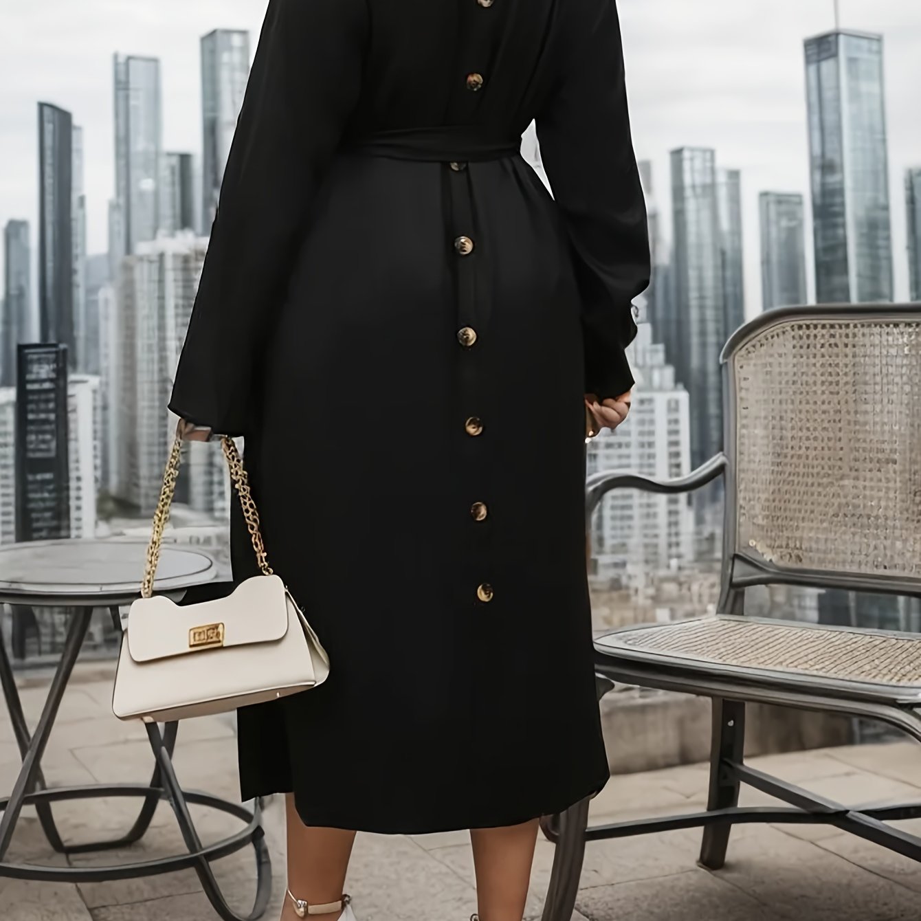  Long Sleeve V Neck Maxi Dress With Belt