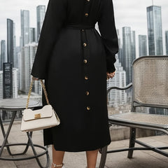  Long Sleeve V Neck Maxi Dress With Belt
