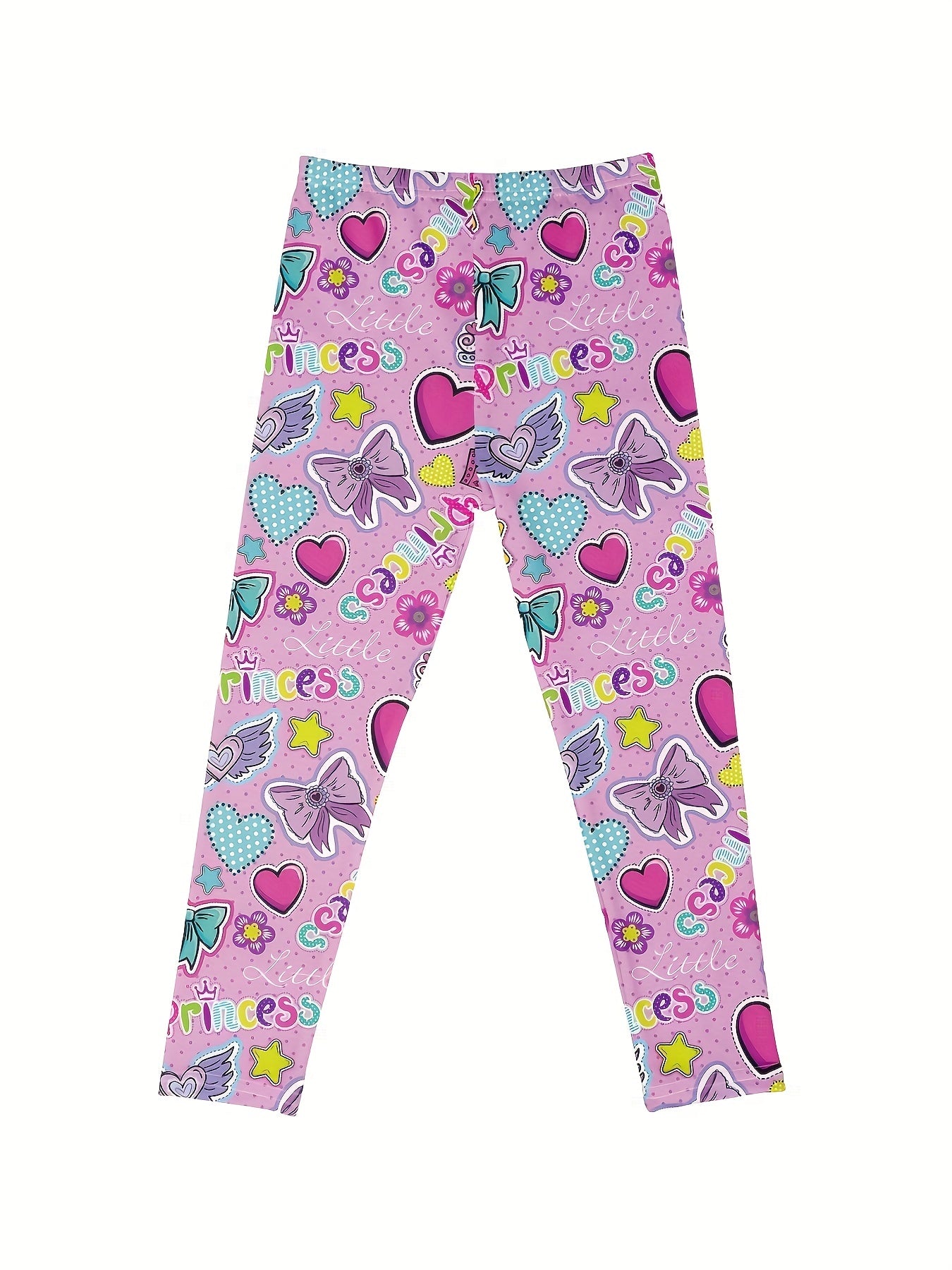 3pcs Girls Bow Heart Fish Scale Tie Dye Athletic Workout Leggings