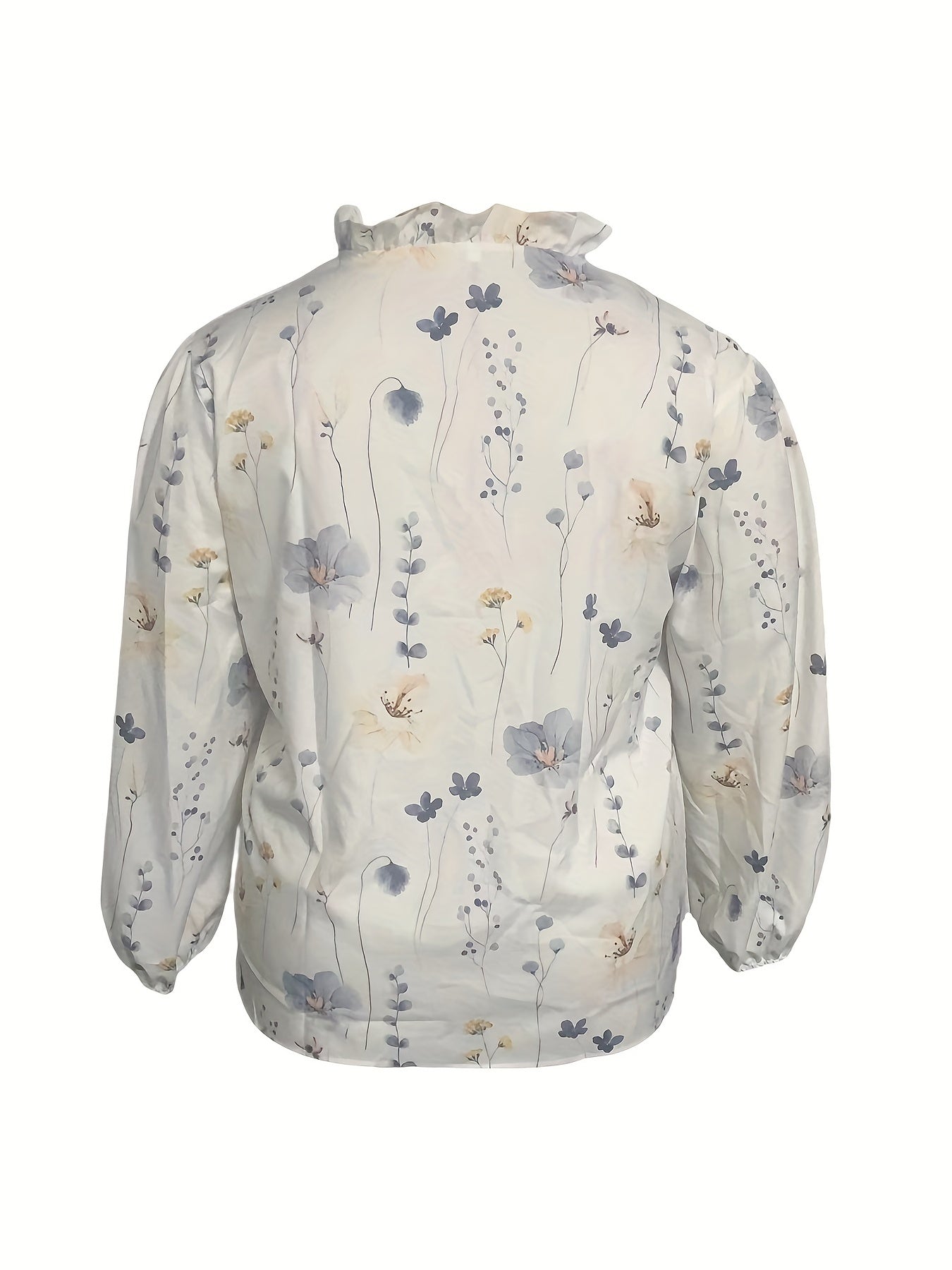 Plus Floral Print Lantern Sleeve V Neck Shirt