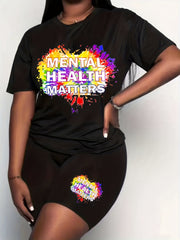  Graphic Print Tee & Biker Shorts Set
