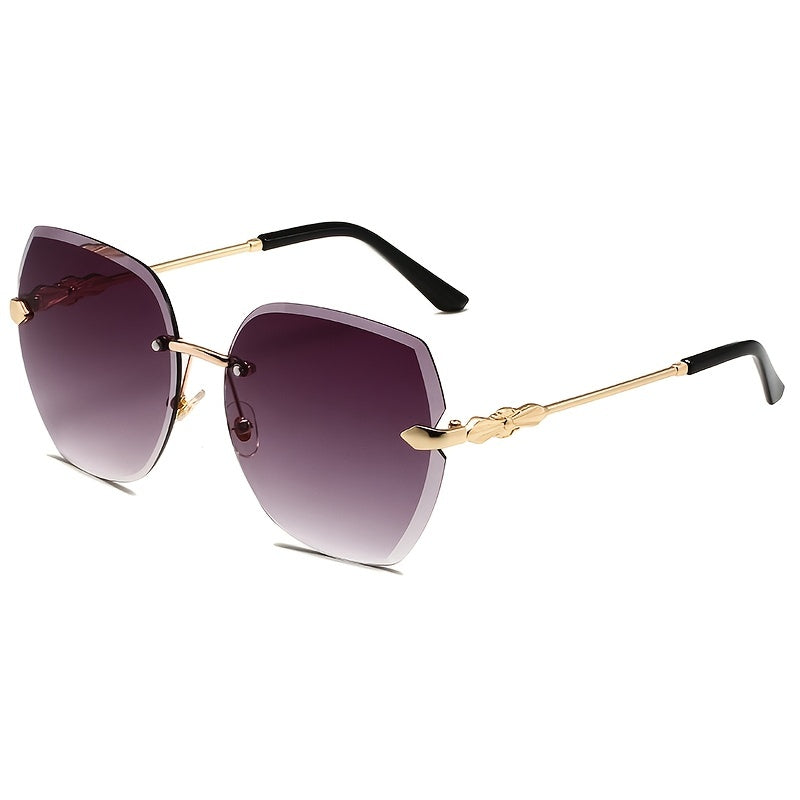 Rimless Irregular Cut Edge Sunglasses Metal Gradient Stylish UV Protection