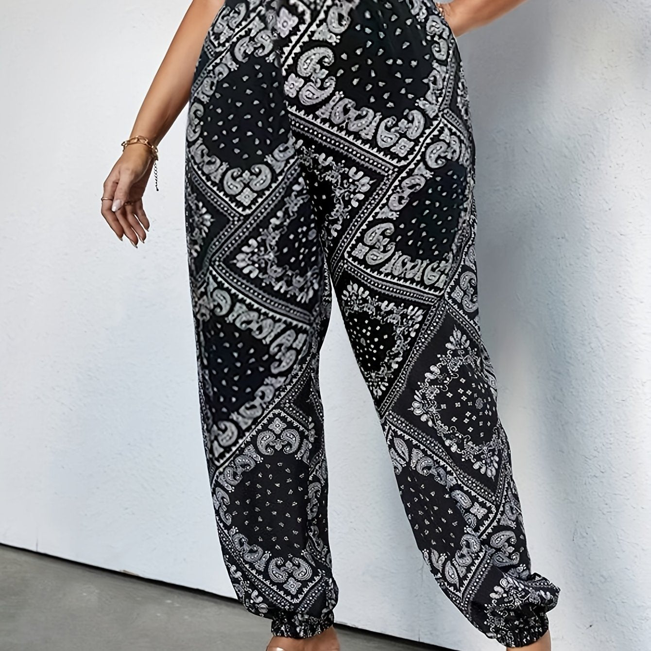 Boho Pants Women's Plus Scarf Print Tapered Leg Trou