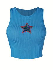 Star Pattern Crop Tank Top Sleeveless Casual Summer Women's Clothing