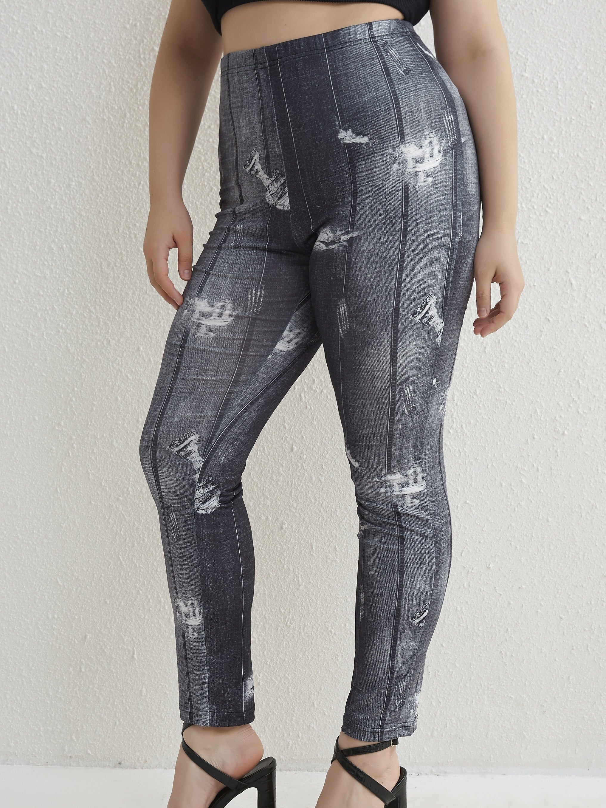  Denim Print Stretch Skinny Leggings