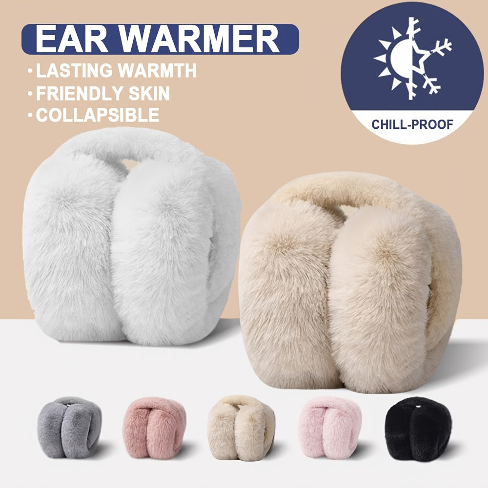 Winter Warm Beige Foldable Earmuffs for Outdoor Activities