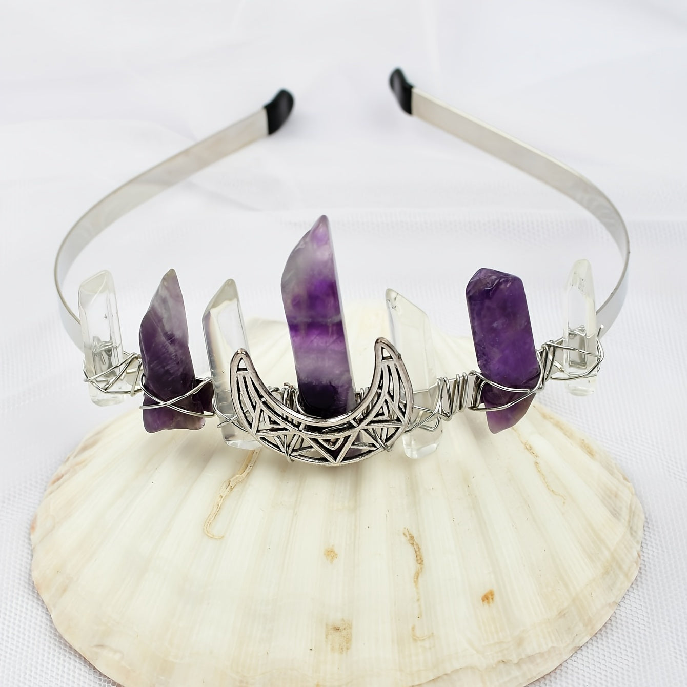 Amethyst Moon Crystal Quartz Crown Rhinestone Tiara Mermaid Headband