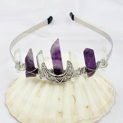 Amethyst Moon Crystal Quartz Crown Rhinestone Tiara Mermaid Headband