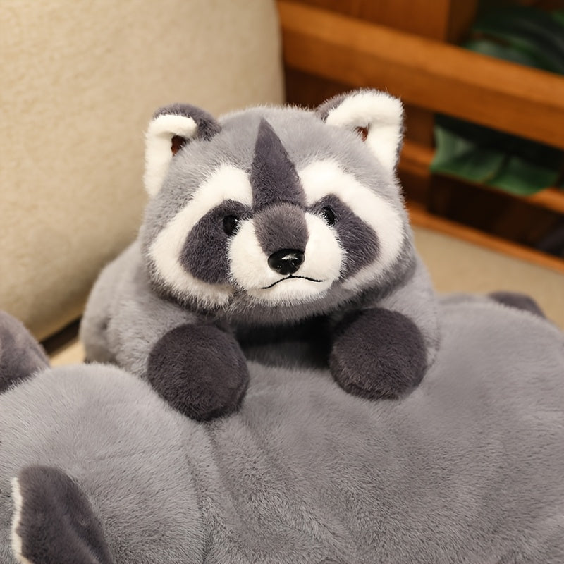 12" Gray Raccoon Plush Toy Soft Realistic Stuffed Animal, Collectible Gift
