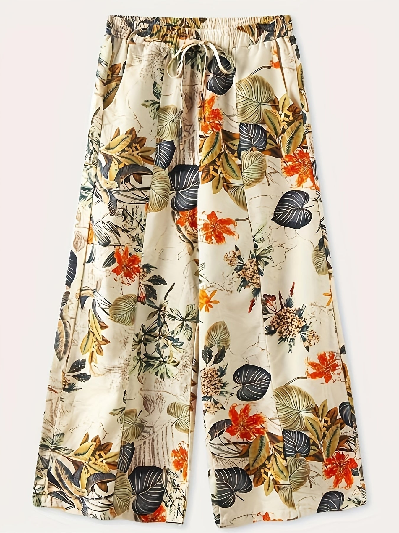  Boho Pants Women's Plus Floral Print Wide Leg Pants