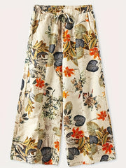  Boho Pants Women's Plus Floral Print Wide Leg Pants