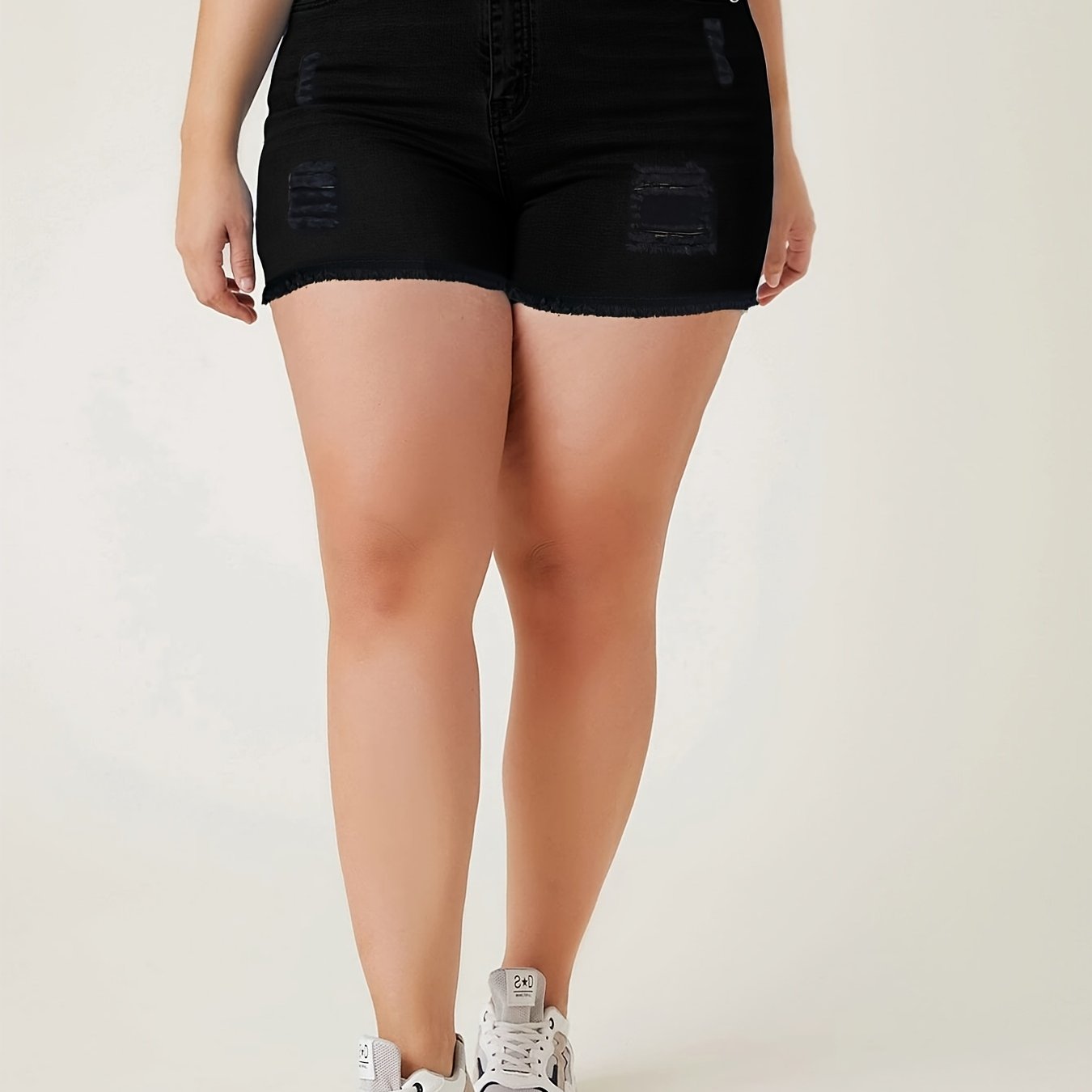  High Rise Button Fly Denim Shorts Women's Plus Ripped Denim Shorts