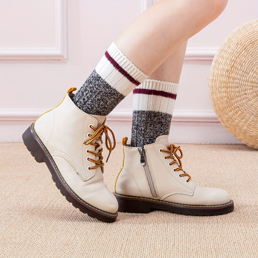 2 Pairs Striped Crew Socks Comfy & Warm Mid Tube Socks Women's Stockings
