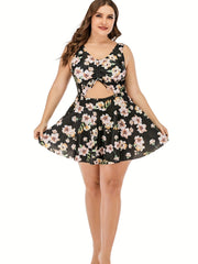  Floral One Piece Swimsuit with Cut Out Drawstring
