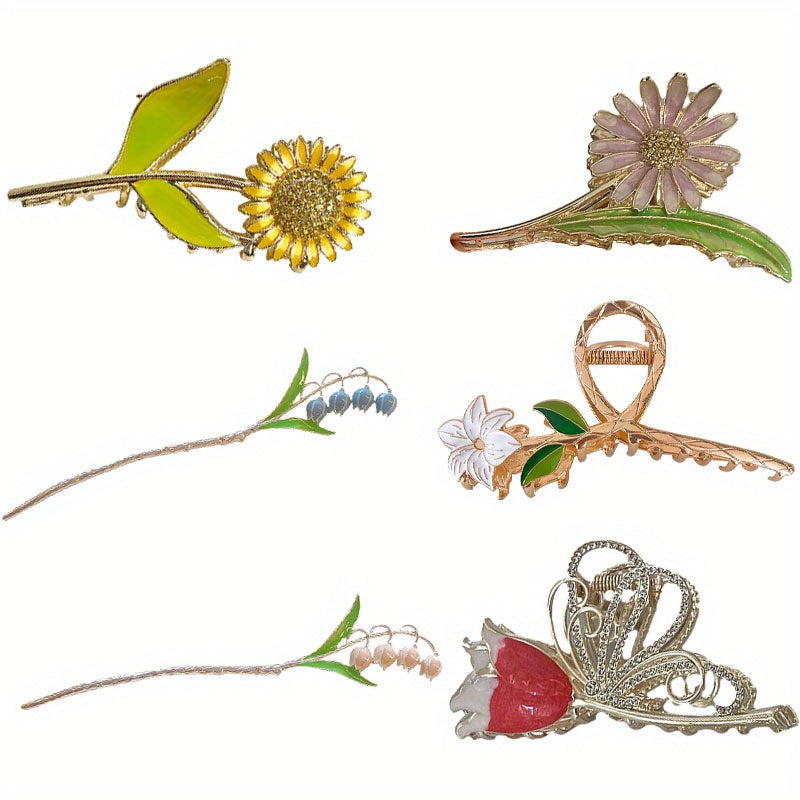 6pcs Flower Hair Claw Large Shark Claw Ponytail Holder